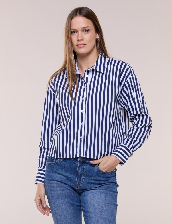 Camisa Crop Lineas AZUL/BLANCO