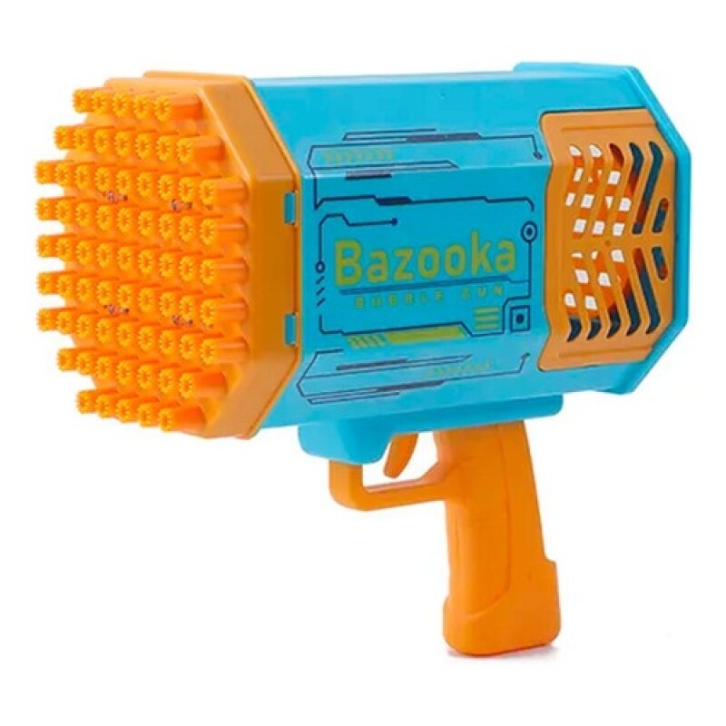 Pistola Bazooka de burbujas con luz LED + accesorios Celeste