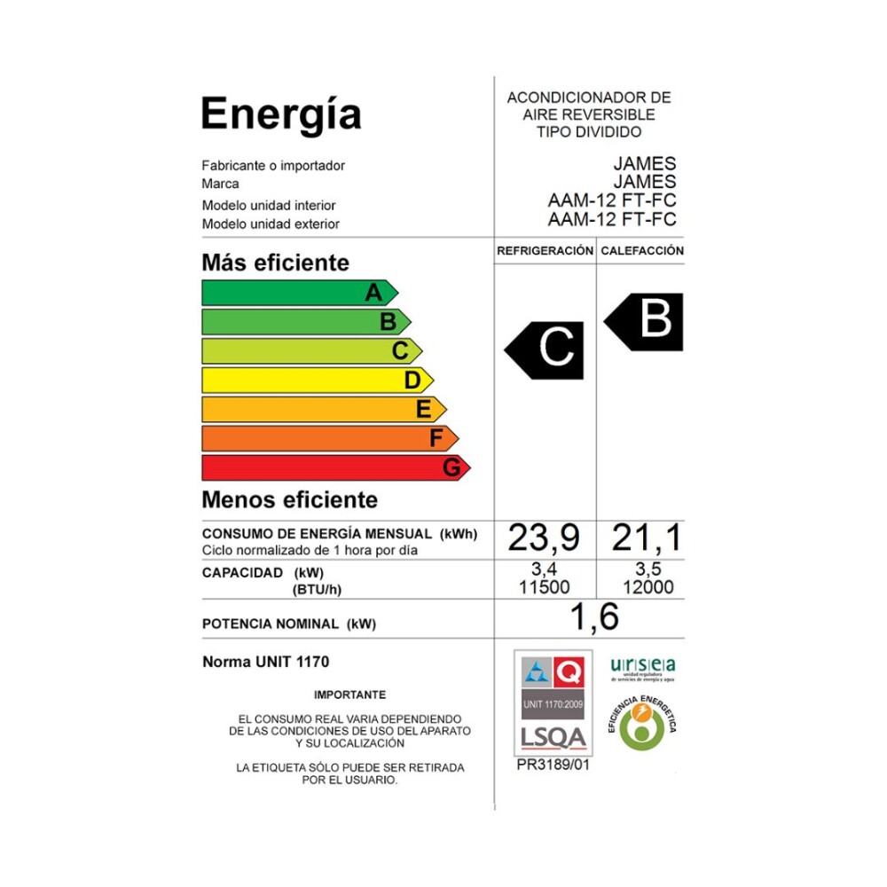 Aire Acondicionado Split - 18000 Btu - James Aire Acondicionado Split - 18000 Btu - James