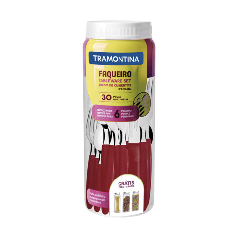 Juego de cubiertos mango rojo, modelo IPANEMA, 30 piezas -TRAMONTINA TN8490