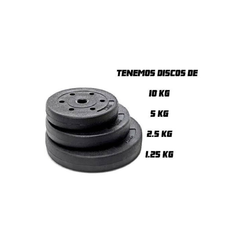 Kit de Barra Recta Larga Maciza De 1.80mts + 60kgs En Discos 2x10Kg 4x5Kg 6x2.5Kg 4x1.25Kg