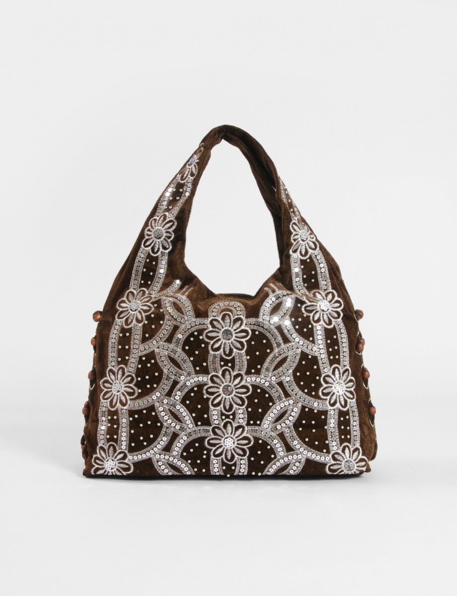 Cartera de fiesta mostacillas flor - marrón 