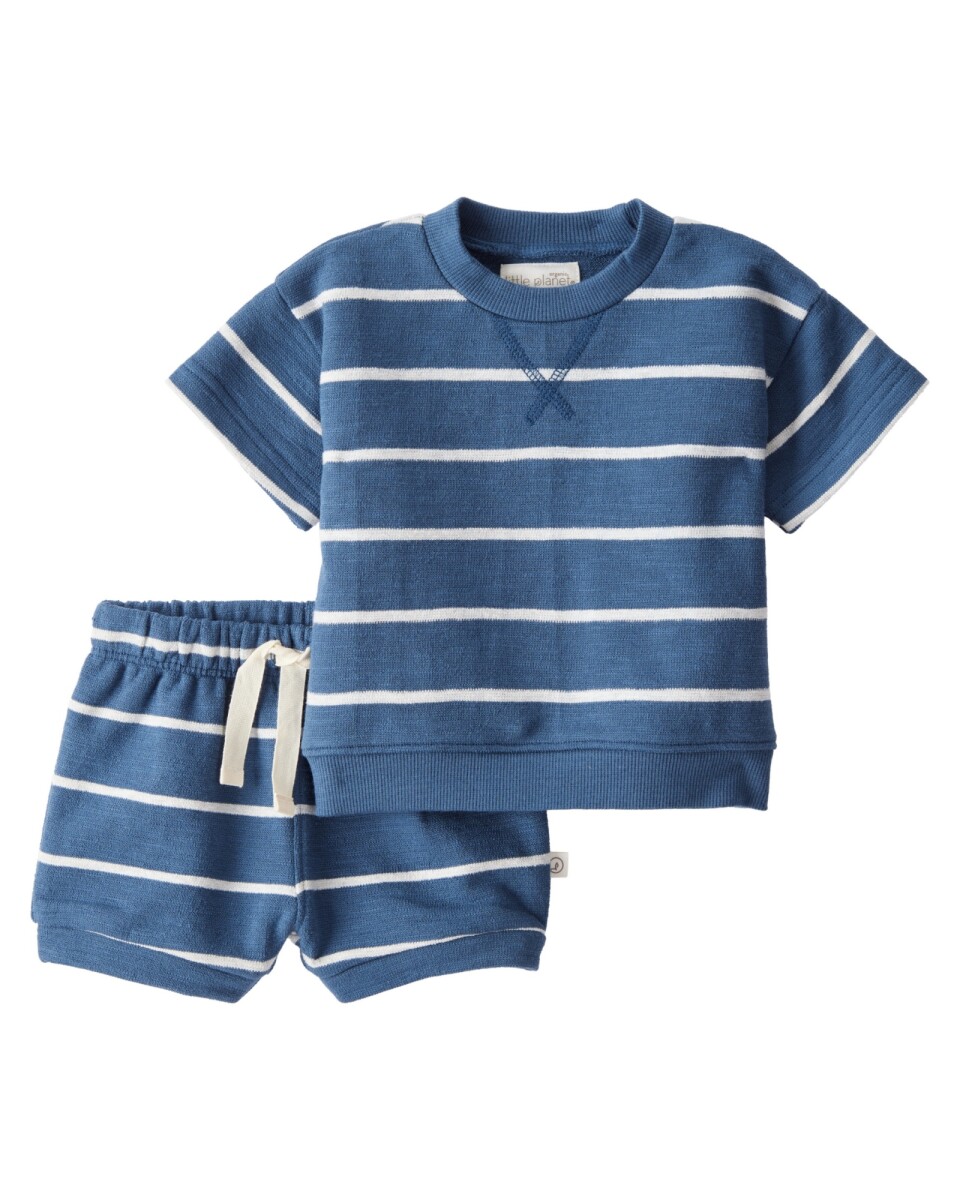 Set dos piezas de algodón orgánico, short y remera, azul 