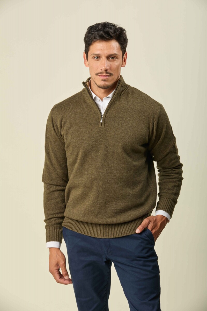 Buzo Lambswool Medio Cierre - Verde 