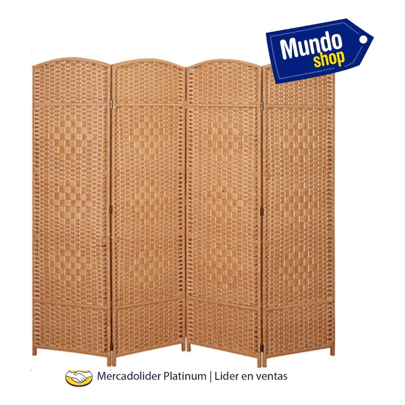 Biombo Separador Ambiente 4 Hojas Madera Moderno Natural Marrón