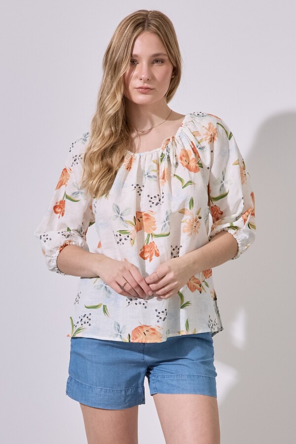 Blusa Lino Flowers CRUDO/MULTI