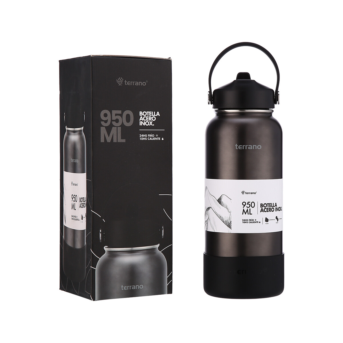 Botella Térmica con Pico 950mL. - Negro Metalizado 
