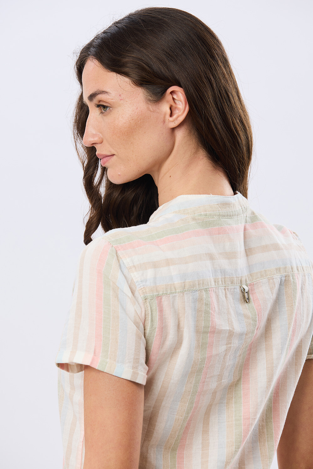 CAMISA RAYADA DE LINO Rosa
