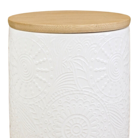 Recipiente de ceramica labrado con tapa de bamboo Recipiente de ceramica labrado con tapa de bamboo