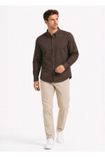 Camisa Arrow Lino Cotton Manga Larga Café