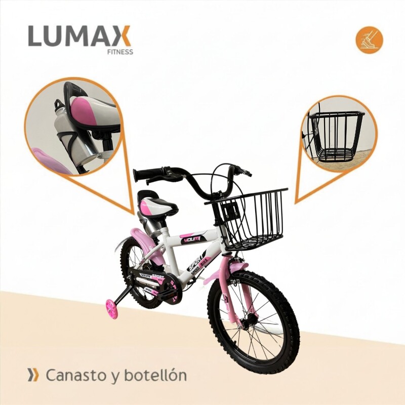 Bicicleta Urbana Infantil Rodada 16 Con Rueditas y canasto Rosa