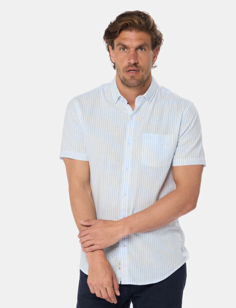 CAMISA DE LINO RAYADA Azul