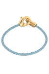 PULSERA DE CUERO AZUL CON MOSQUETÓN ENTRELAZADO BAÑADO EN ORO 18K Pulsera