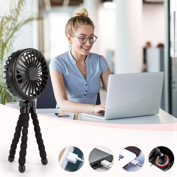 Ventilador Portatil Recargable Tripode Escritorio Mesa 3 Vel Variante Color Negro