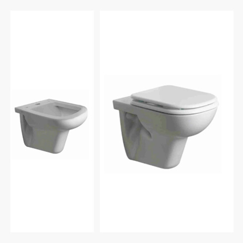 JUEGO INODORO, TAPA, MOCHILA Y BIDET PARA COLGAR FERRUM LINEA BARI descarga a 25cms. 000