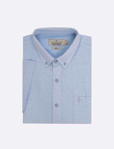 Camisa lino m/c lisa celeste