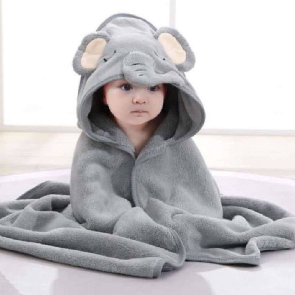 Toalla De Bebe Con Capucha Animales 80x80cm Gris