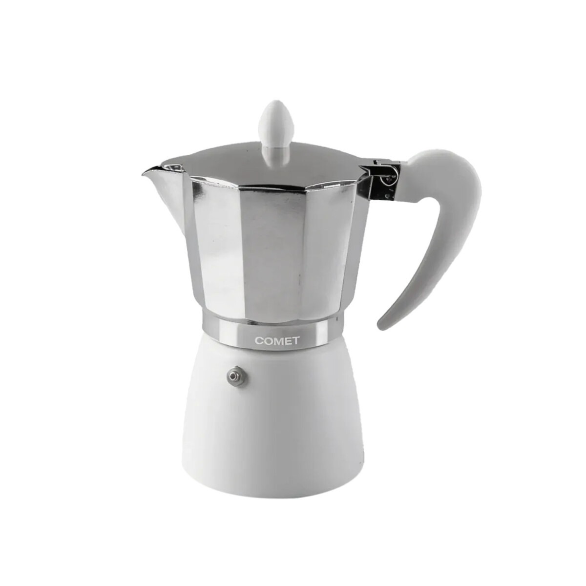 Cafetera Italiana Comet 6 Tazas Aluminio Mango Ergonómico - Blanco 