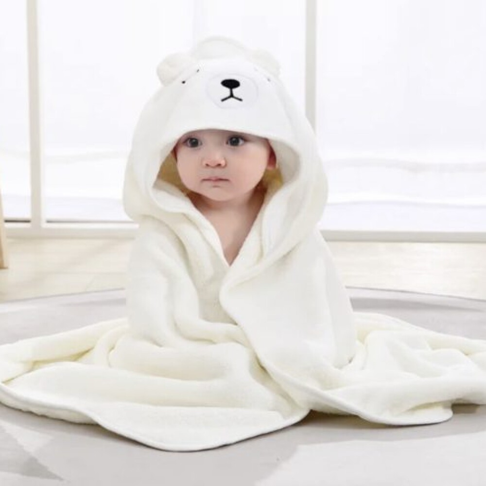 Toalla De Bebe Con Capucha Animales 80x80cm Blanco