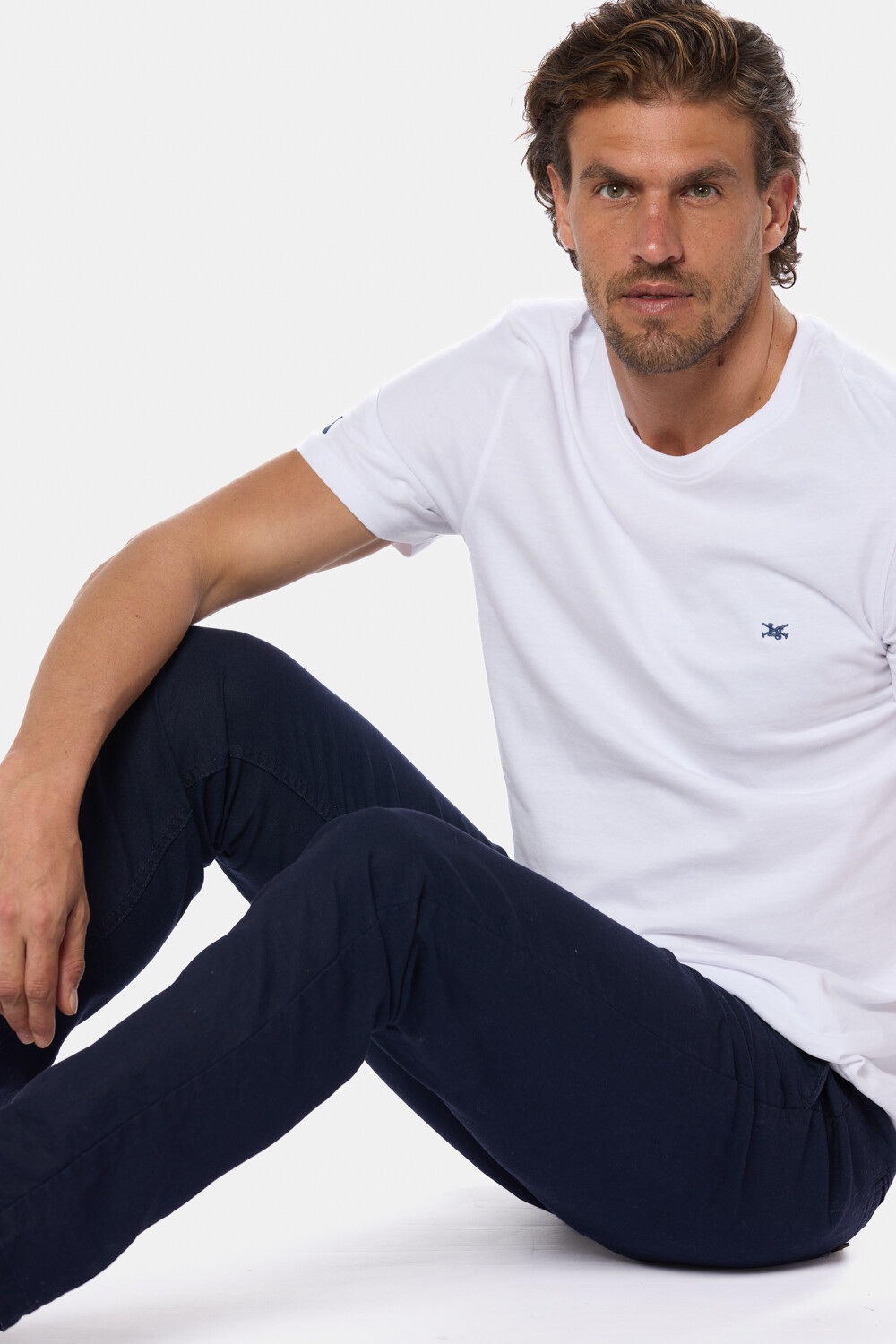 PANTALÓN DE LINO CON CINTURA ELASTIZADA Marino