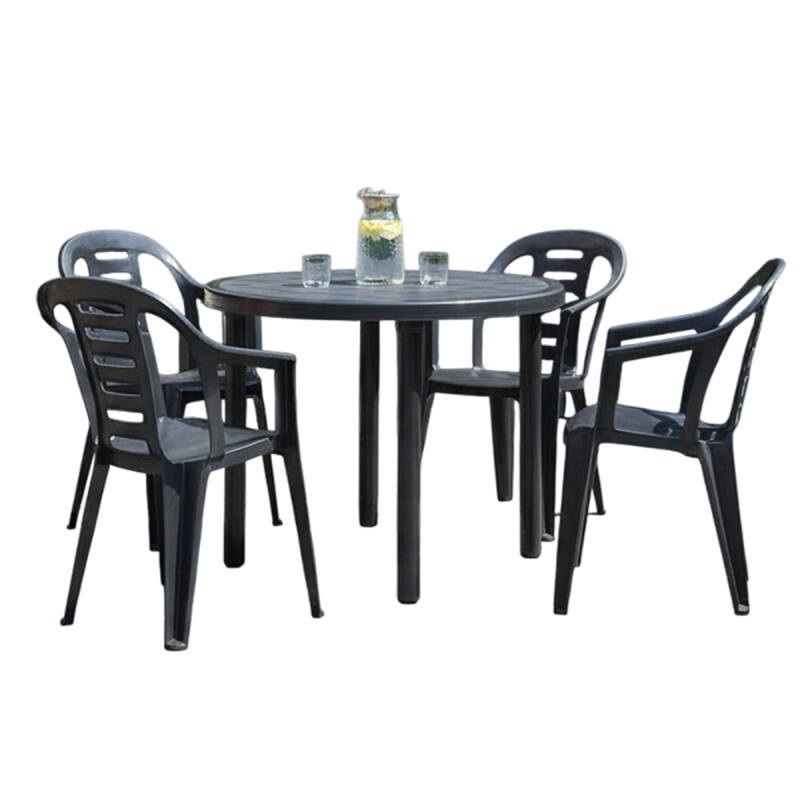 Juego De 4 Sillas Y Mesa Redonda Plastico Negro Juego De 4 Sillas Y Mesa Redonda Plastico Negro