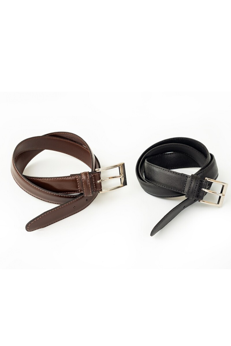 Cinto clasico de 30 mm en cuero y costura Marrón