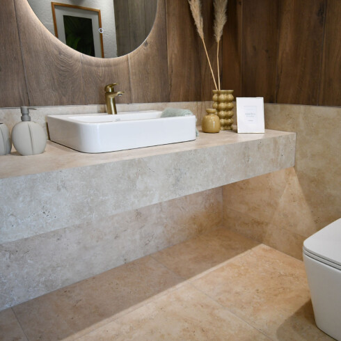 Porcelanato Neolítica Travertino Natural 80X80Cm Piso Pared GAMAS DE BEIGE