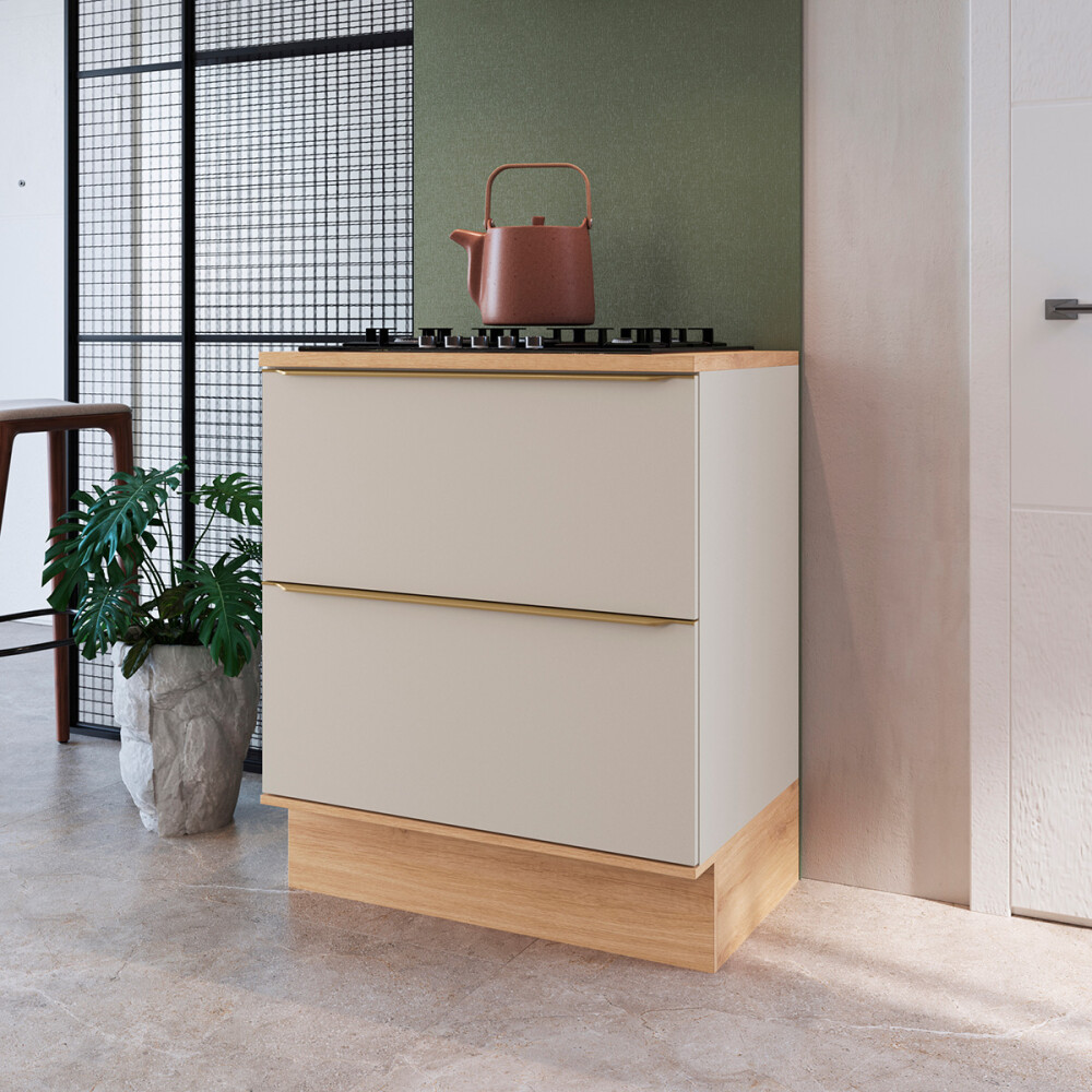 Bajo mesada Everest con 2 cajones 0,80 m Color: Carvalho/Panna Bajo Mesada Everest Con 2 Cajones 0,80 M Color: Carvalho/panna