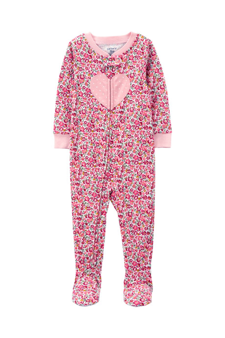 Pijama uno pieza de algodón, con pie, diseño floral Sin color