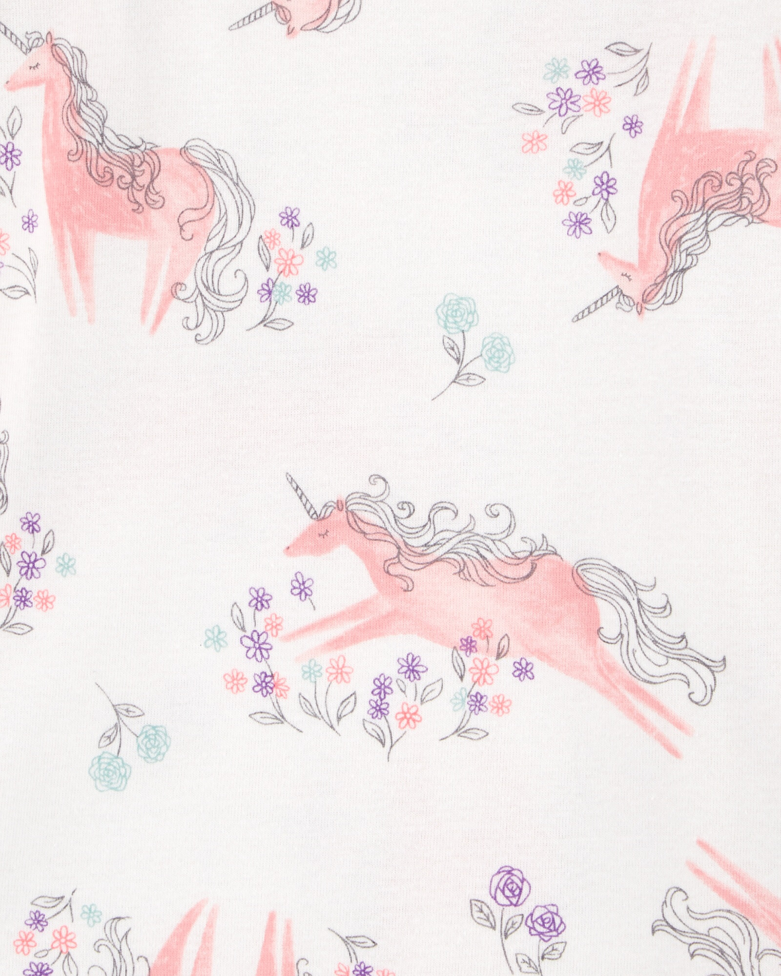 Pijama cuatro piezas de algodón diseño unicornios Sin color