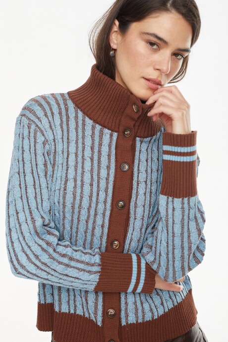 Cardigan Velero Celeste/Marron