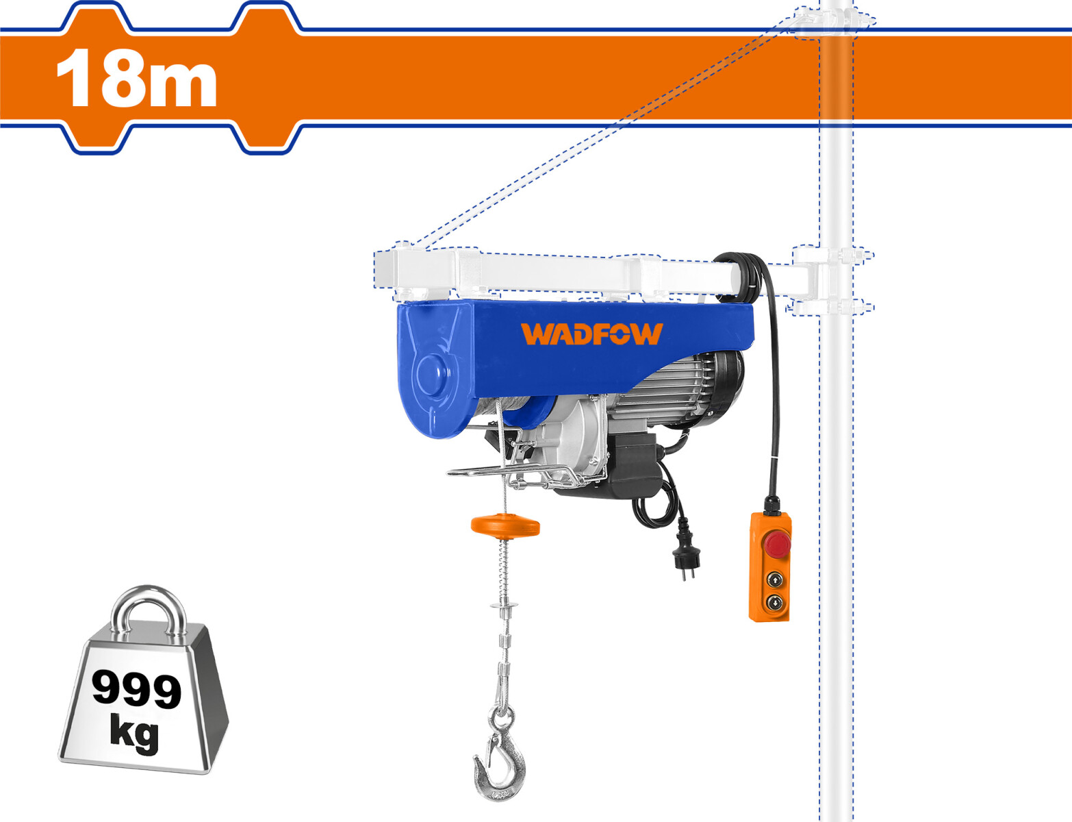 APAREJO ELECTRICO 1000KG 9MT 500KG 18MT 1600W WADFOW WETH1A02 
