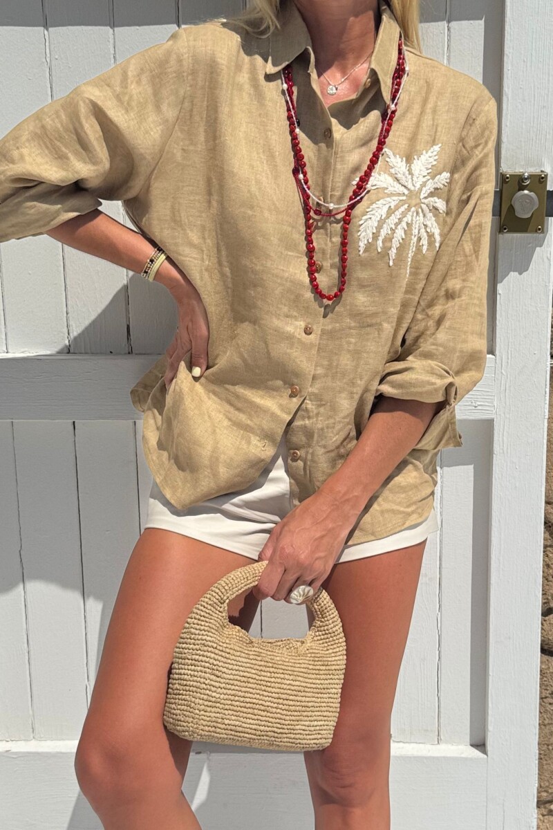 Camisa Bordada Palm - Beige 