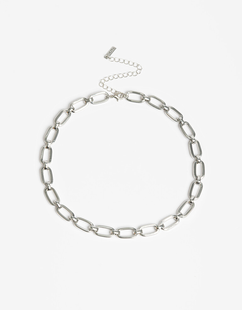 Collares Cortos Metal Collar Corto Metal Eslabones Plateado - Plateado Rodio