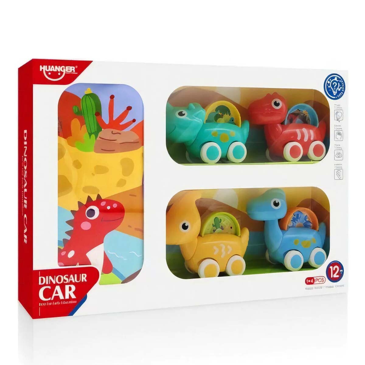 Set 4 Dinocar Auto Dinosaurio + Alfombra Juegos Bebé Huanger - Multicolor 
