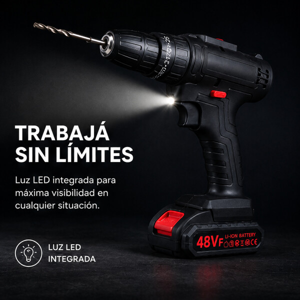 Taladro Percutor Atornillador + 2 Baterías 48V Inalambrico Negro
