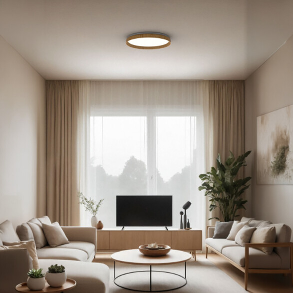 Plafón LED red. madera 32W 2 tonos Ø50cm dimerizable VK-BORE VK0008