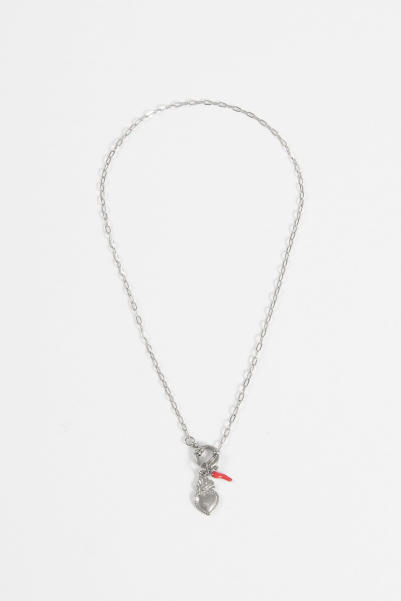 Collar acero dijes plateado