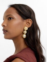 Pendientes Largos Redondos Con Perlas dorado