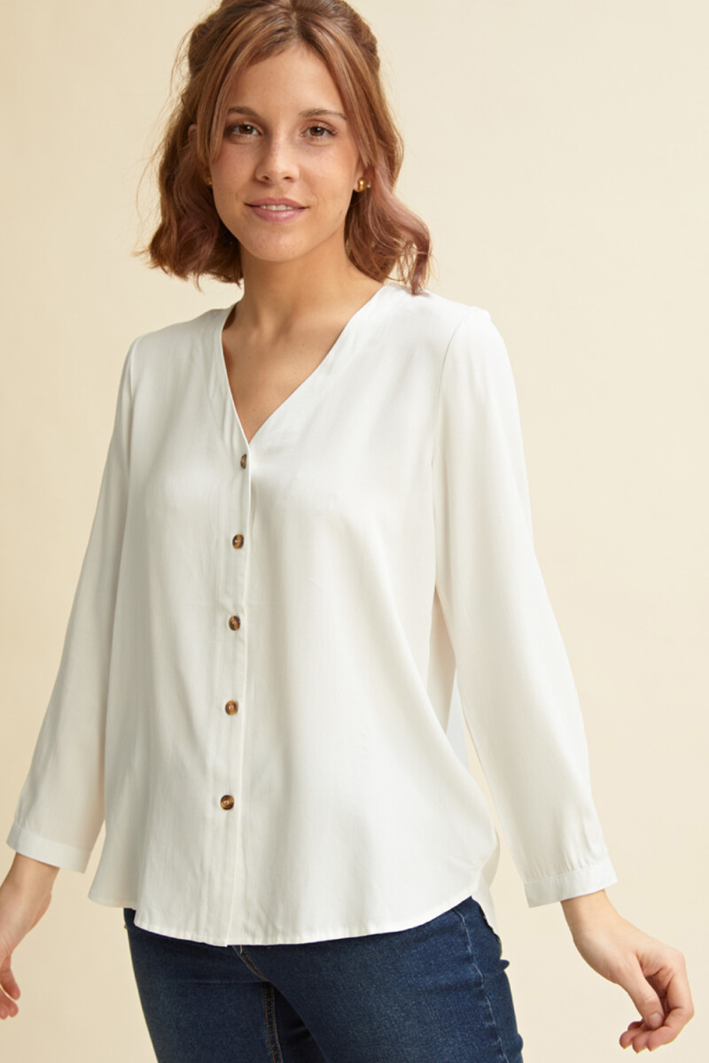 Blusa manga larga escote V - Blanco 