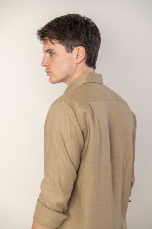 Camisa short collar lino Tostado