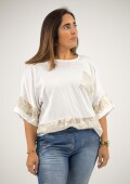 Blusa de viscosa con aplique dorado Blanca