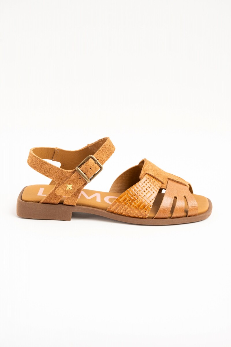 Sandalia Texturada Cuero Combinado - Caramelo 