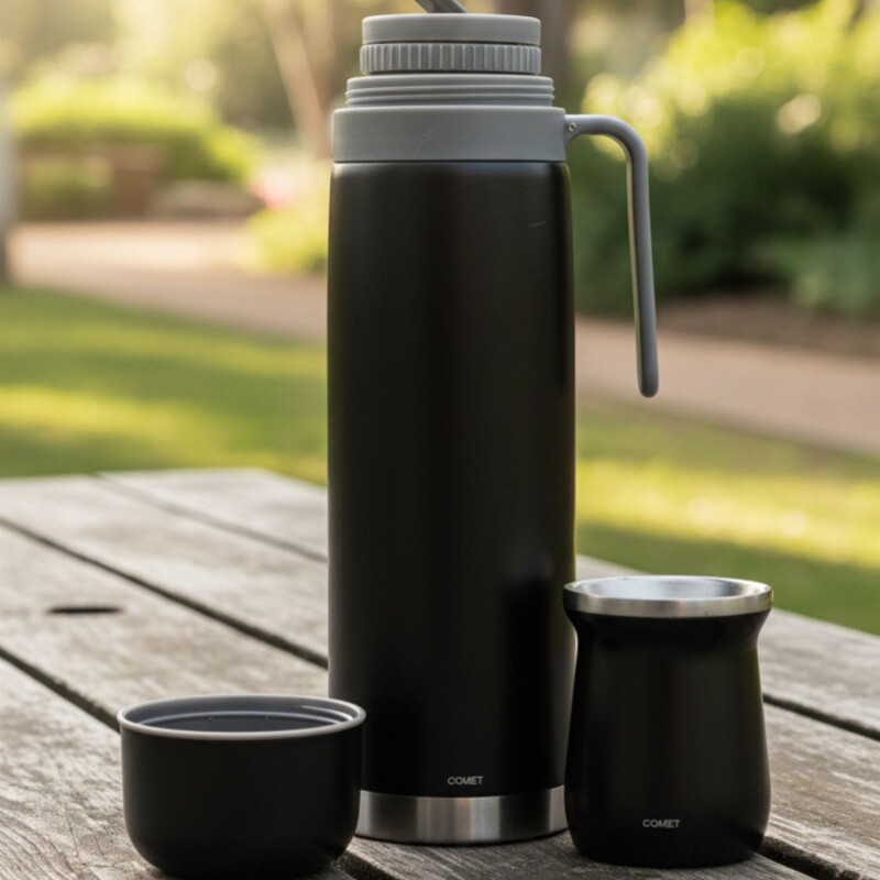 Set termo Comet Bologna 1 lt + Mate de 160 ml Negro