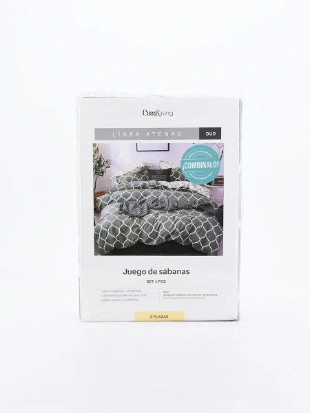JUEGO DE SABANAS SOMMIER AZULEJO 2 PLAZAS GRIS