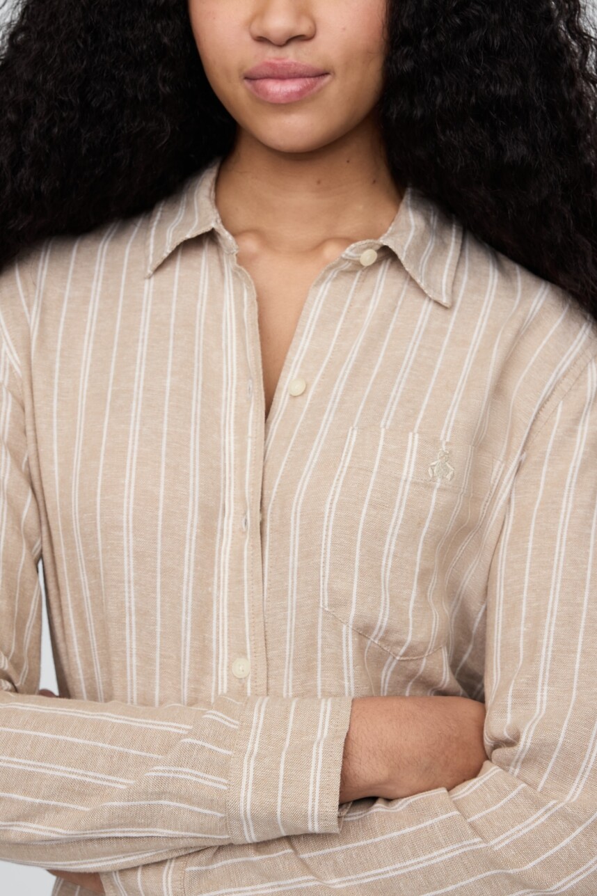 Camisa De Lino Brannan Mujer Khaki Stripe