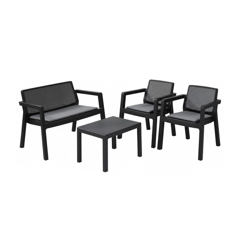 Juego Prestij de jardín 3 sillones con almohadones + mesa NEGRO