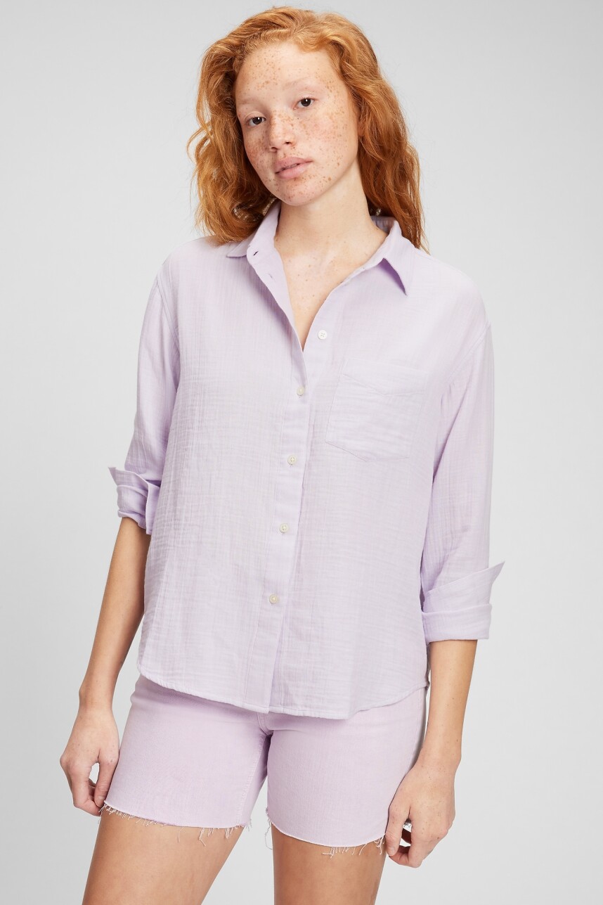 Camisa Oversized De Muselina Mujer Oxford Purple