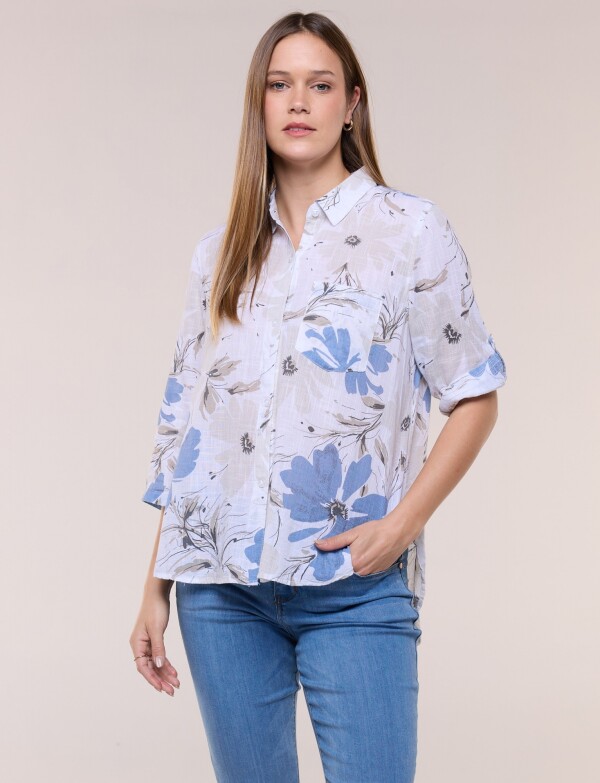 Camisa Estampada Y Ruedo Asimétrico MULTI/BEIGE