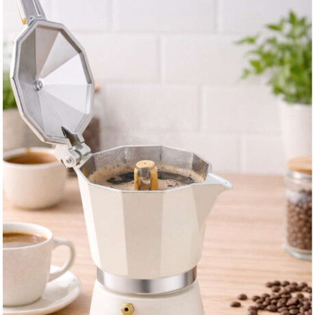 Cafetera italiana con mango simil madera 9 tazas Beige
